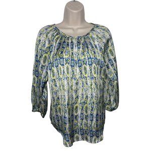 THE LIMITED Women's Shirt Size XS Abstract Watercolor Blouse Top Blue Green